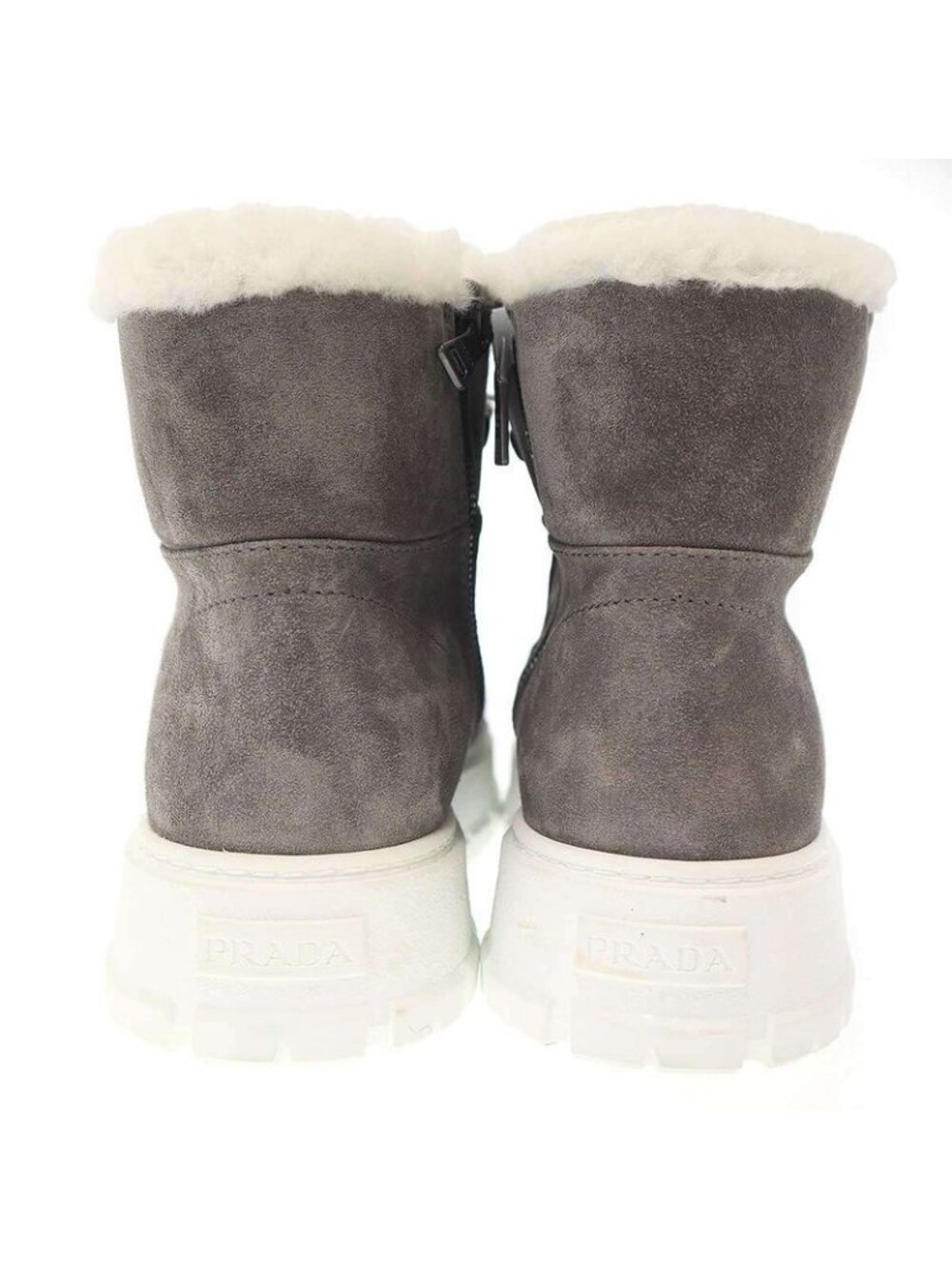 Prada Suede Shearling Mouthpiece Boots 492 8830 Gray 39 - Picture 3 of 8